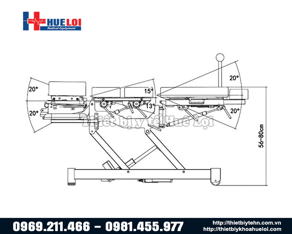 các góc nắn chỉnh của giường nắn chỉnh cột sống el07b