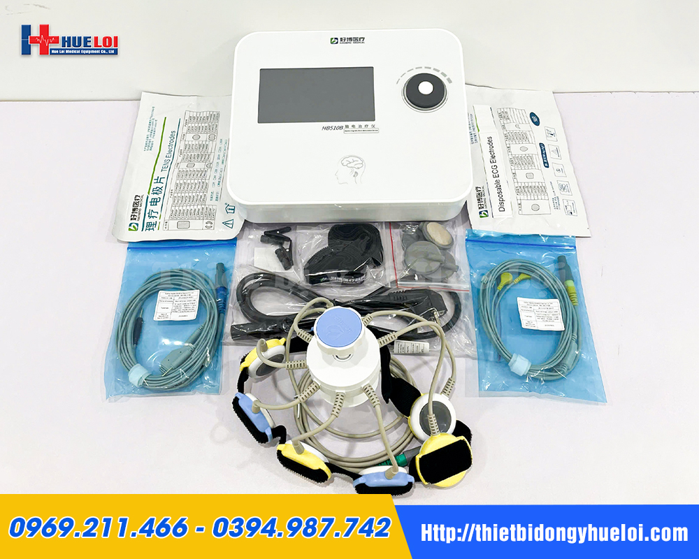 Trọn bộ m&aacute;y điện trị liệu n&atilde;o HB510B k&egrave;m mũ điện cực v&agrave; d&acirc;y c&aacute;p