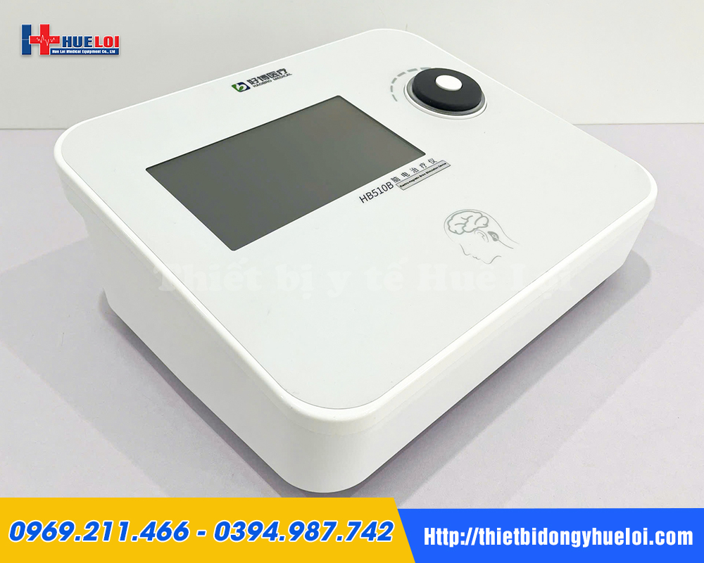 M&aacute;y điện trị liệu n&atilde;o HB510B nh&igrave;n g&oacute;c nghi&ecirc;ng, thiết kế để b&agrave;n nhỏ gọn