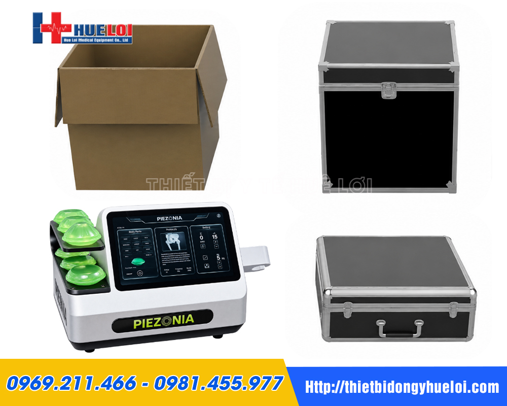 Bộ sản phẩm m&aacute;y xung k&iacute;ch hội tụ &aacute;p điện PIEZONIA đầy đủ phụ kiện