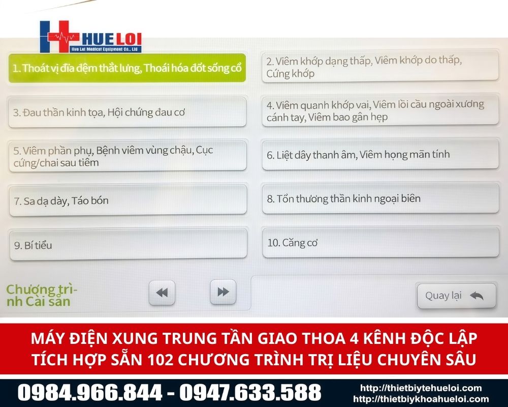c&aacute;c chương tr&igrave;nh trị liệu của m&aacute;y điện xung hb-zp30